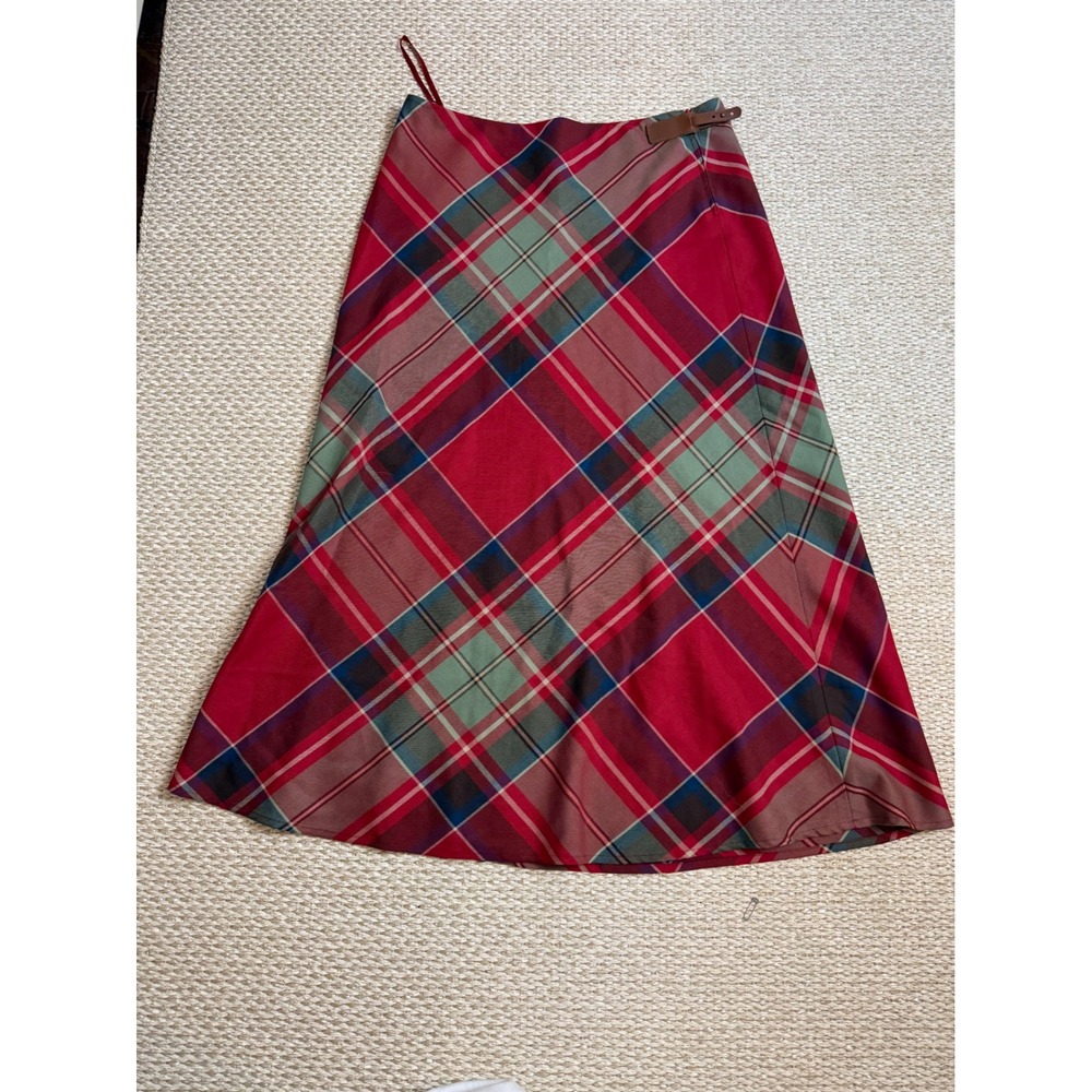 Lauren Ralph Lauren Red Plaid Wool Midi long modest Skirt quiet luxury fall 12